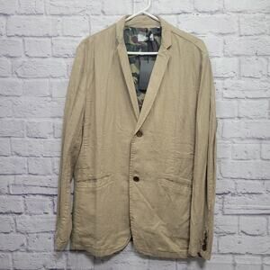 NEW Five Four Linen Blend Blazer Jacket Mens‎ L Khaki Camo Liner Resort Business